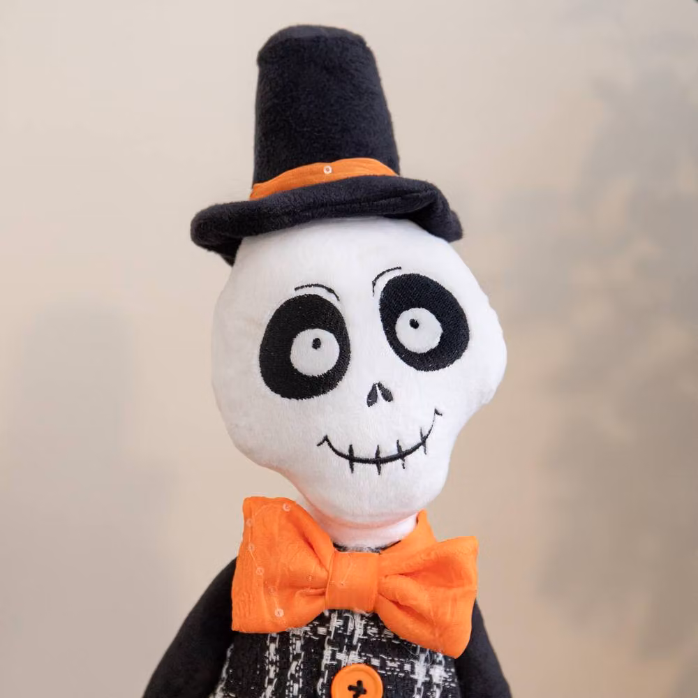 Samuel Alexander Mr Bones Seated Halloween Tabletop Decoration with Dangly Legs, White and Multicolour, Height: 60 cm – 3