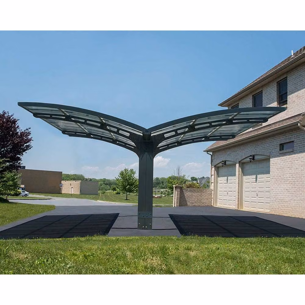 Palram Arizona Wave Double Wings & Arch Polycarbonate Carport in Grey, W: 578 cm, D: 495 cm, H: 273.5 cm – 3