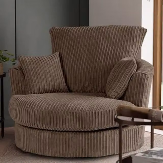 SquareBoxx Lennox Swivel Chair in Brown Fabric – 1