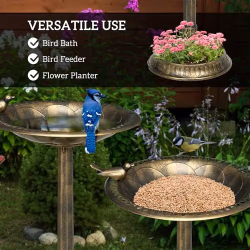 Outsunny Antique Style Bird Bath in Bronze Tone, Height: 72 cm – 3