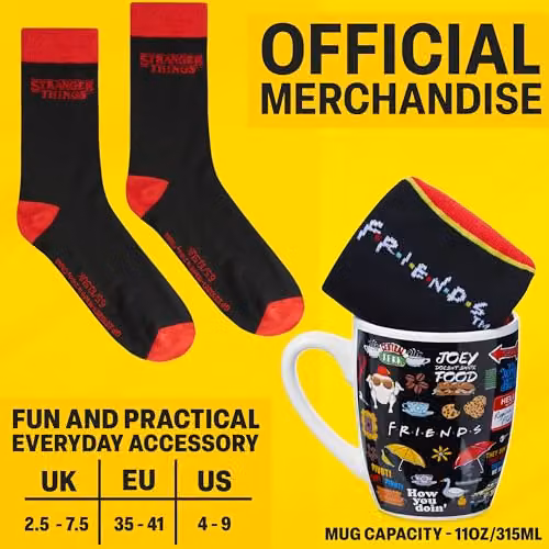 Get Trend Friends Mug and Calf Socks Set in Black, 315ml Ceramic Tea and Coffee Mug – 5
