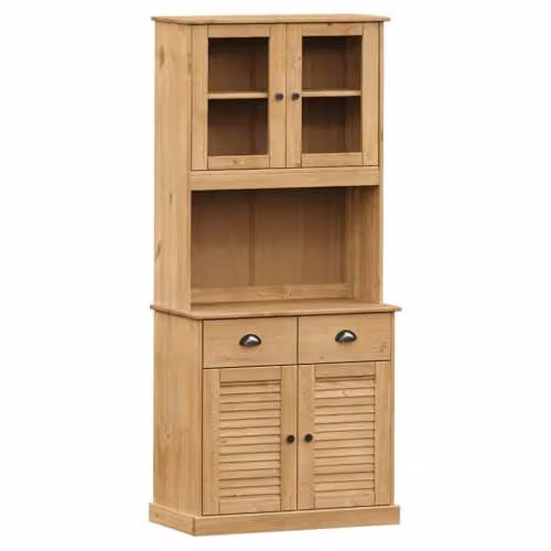 vidaXL VIGO Highboard in Rustic Brown Solid Pine with Glass Doors, W/D/H: 78 x 40 x 175 cm – 1
