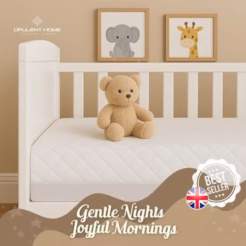 Opulent Home White Cot Bed Mattress for Babies, W/D/H: 120 x 60 x 13.5 cm, with Waterproof and Removable Cover – 2