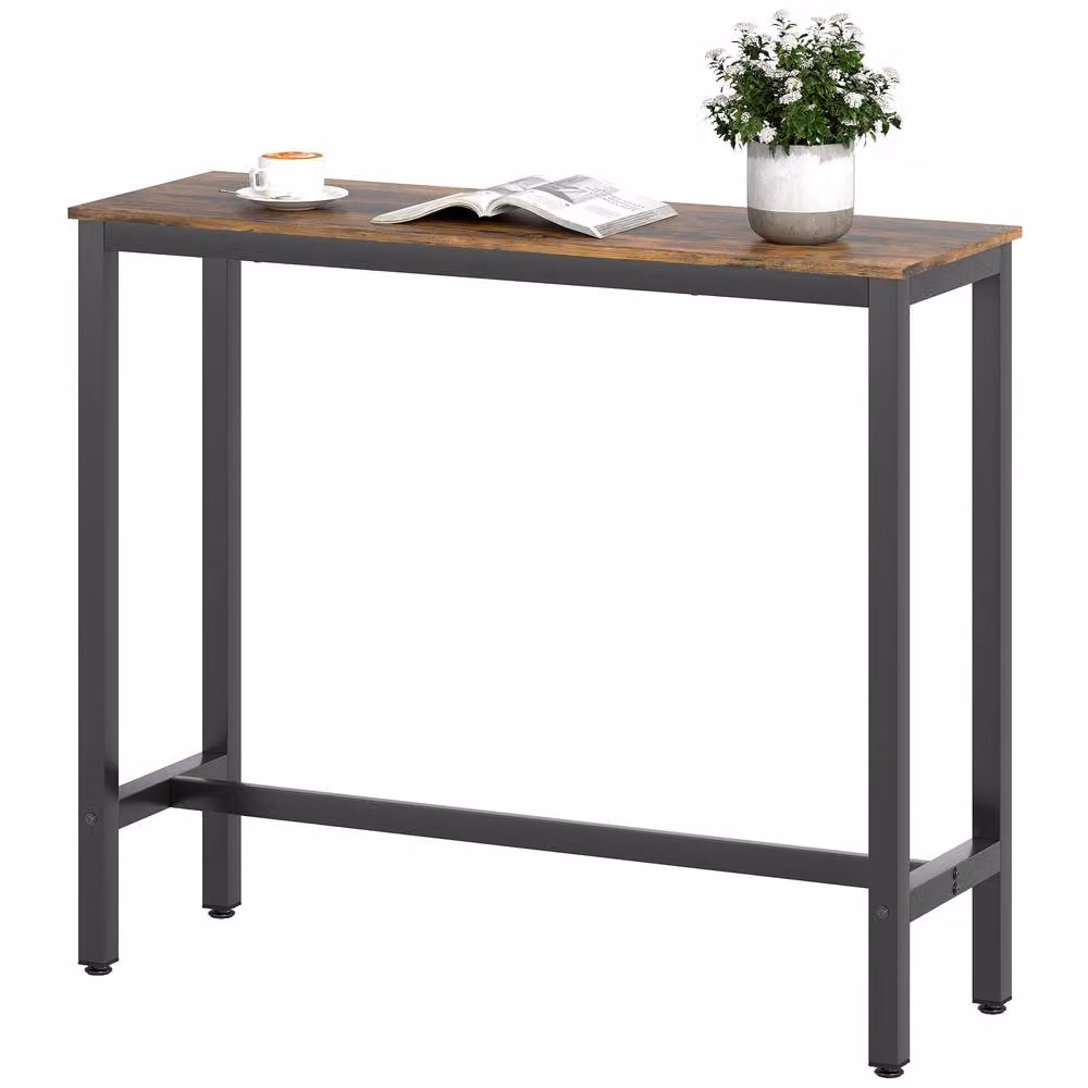 STILVORA Modern Rectangular Bar Table in Rustic Brown with Steel Frame, W: 120 cm, D: 100 cm, H: 120 cm – 4