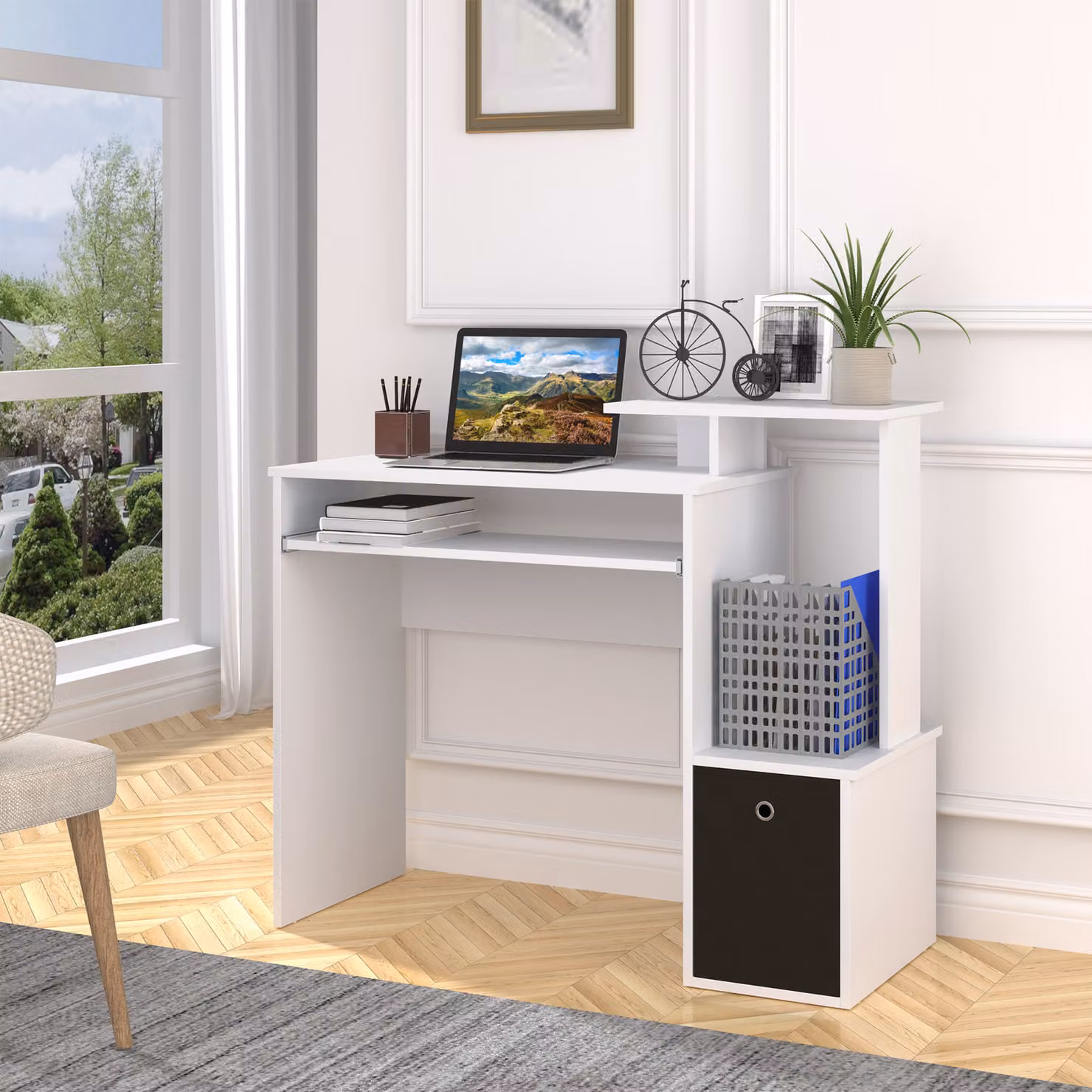 HOMCOM Modern White Computer Desk for Home Office and Bedroom – 2