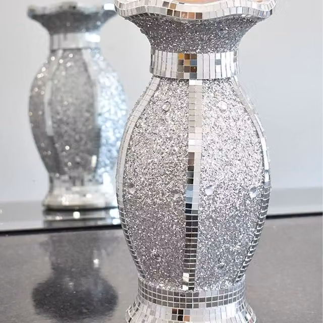Biznest Silver Ceramic Oval Tabletop Flower Vase