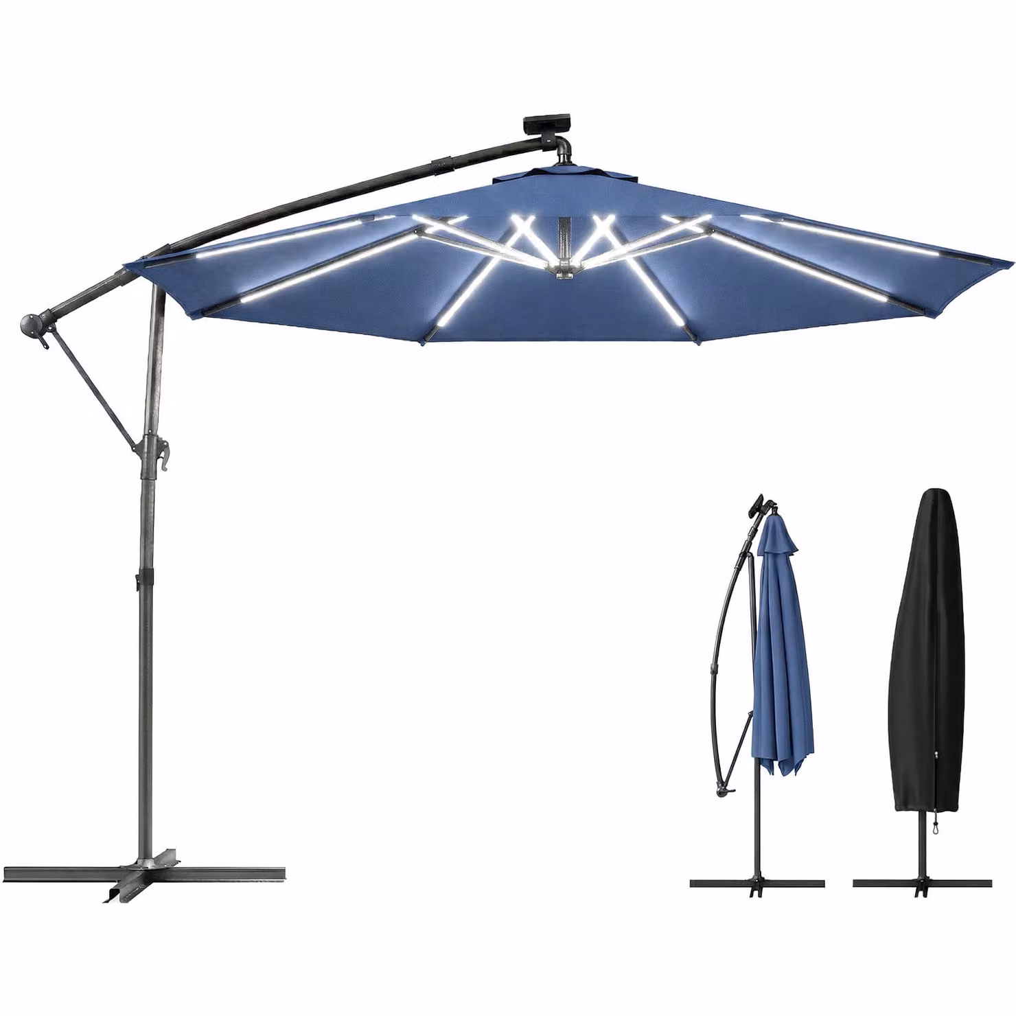 Outsunny 3 m Rotating Cantilever Garden Parasol with Cover, Navy Blue – 2