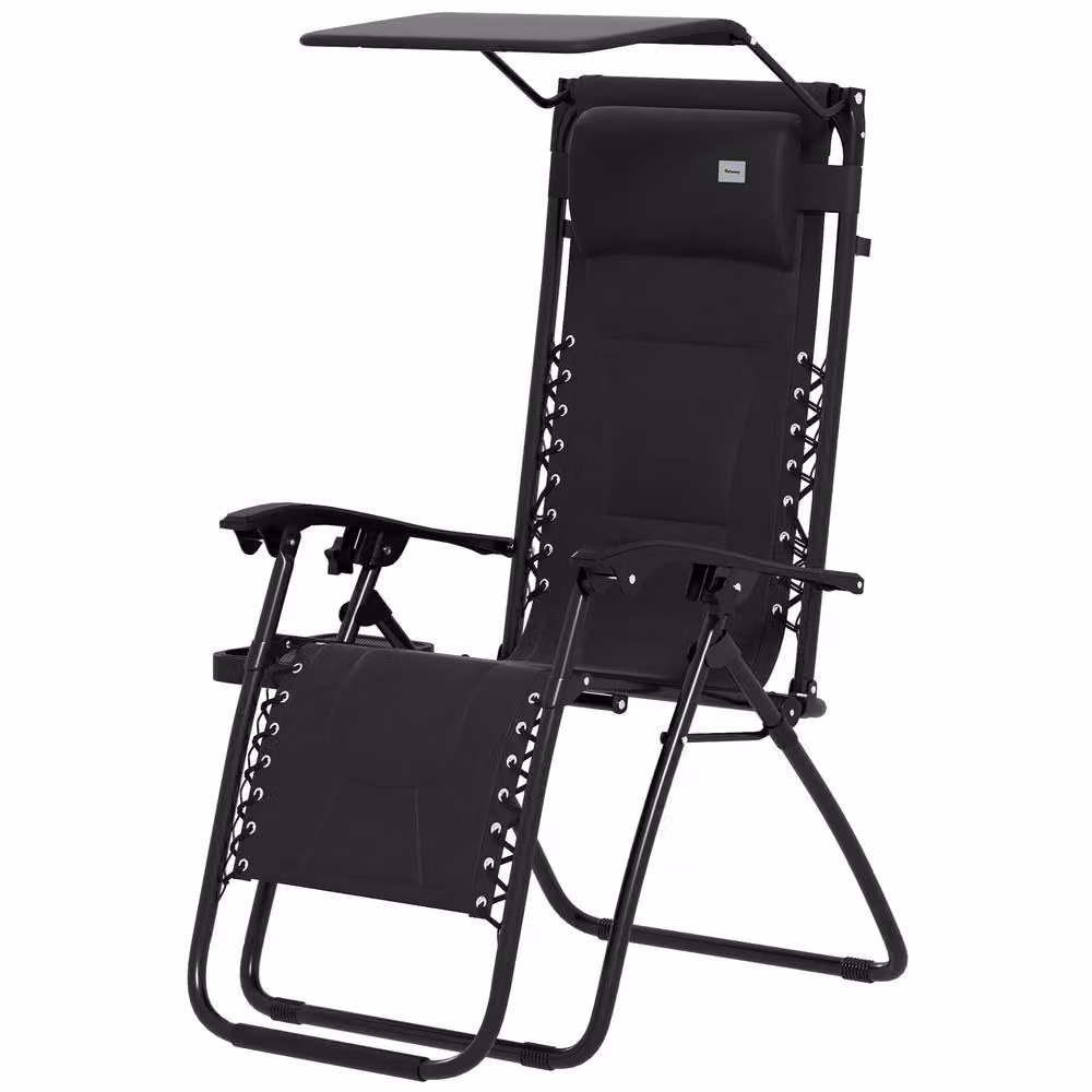 ERGOVEXA Zero Gravity Lounger Chair in Black with Sun Canopy, Adjustable Headrest and Side Tray – 3