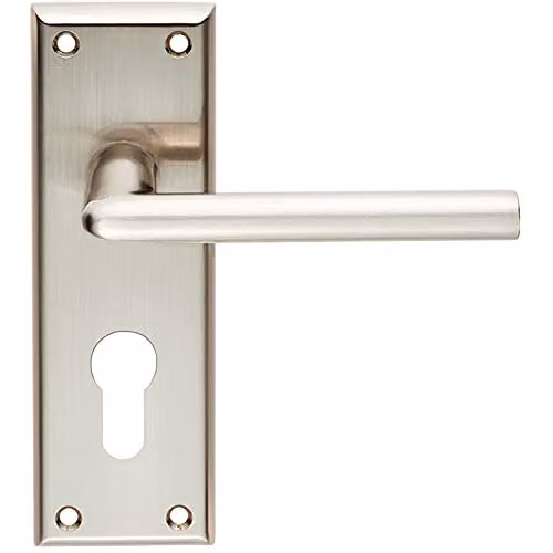 Loops Pair Rounded Lever on Euro Lock Backplate Door Handles in Brushed Silver, W: 15.0 cm, H: 15.0 cm, D: 0.72 cm
