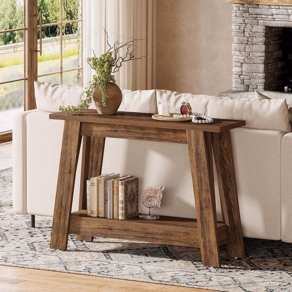 VOGREX Brown Farmhouse Console Table with Storage, W: 104.9 cm, D: 30.0 cm, H: 79.5 cm – 3