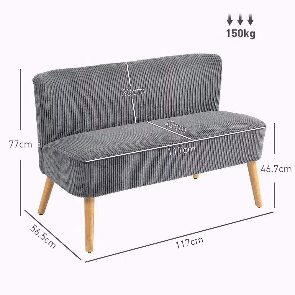 STILVORA 2-Seater Modern Upholstered Sofa in Grey, Width: 117 cm – 2