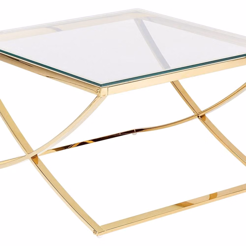 Wyld and Coco Glass Top Coffee Table with Gold X Frame, W/D/H: 70 x 70 x 45 cm – 2
