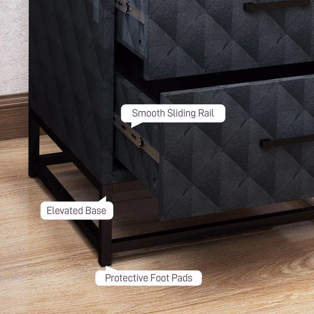 KORVIXA Set of 2 Black Modern Bedside Tables with 2 Drawers – 4