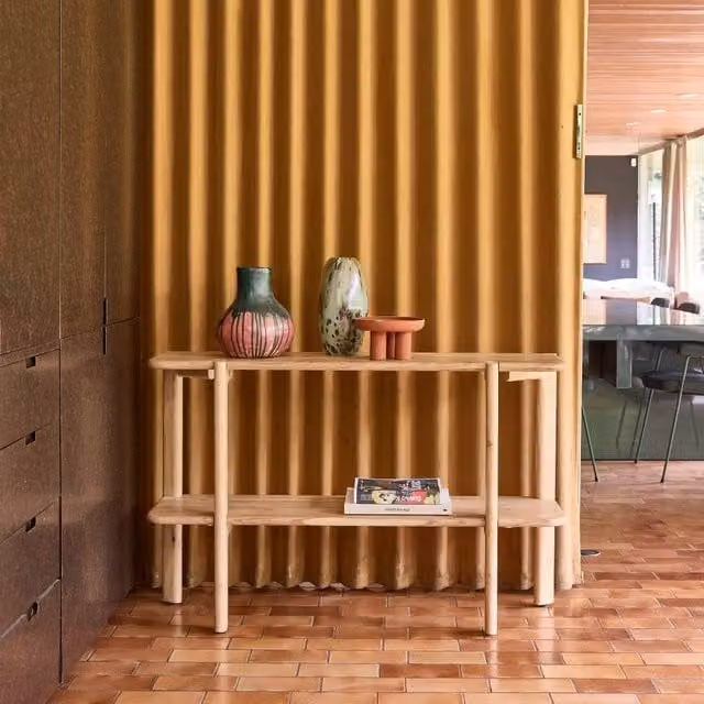 sweeek Exotic Acacia Wood Console Table with 1 Shelf in Beige, W/D/H: 120 x 35 x 77 cm