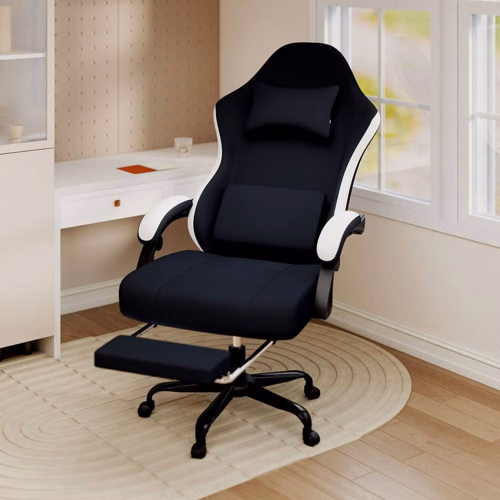 Levede Black Fabric Gaming Recliner Chair with Adjustable Height and 360 Degree Swivel – 2