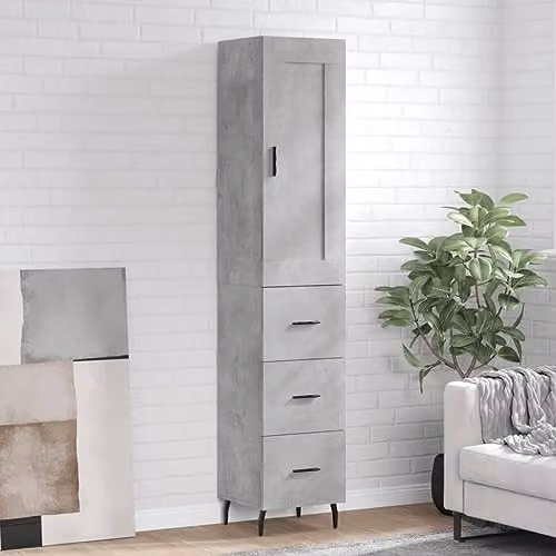 vidaXL Modern Highboard in Grey with Hinged Doors and Internal Shelves, W/D/H: 34.5 x 34 x 180 cm – 2