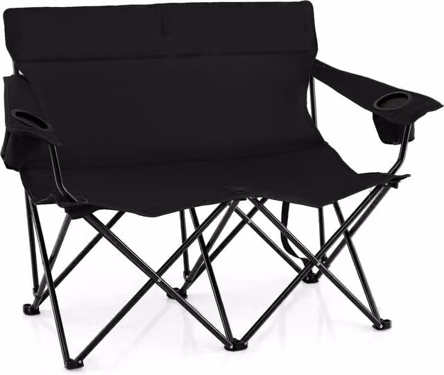 Gymax Oversized Double Camping Chair for 2 Adults in Black with Armrests and Cup Holders – 1