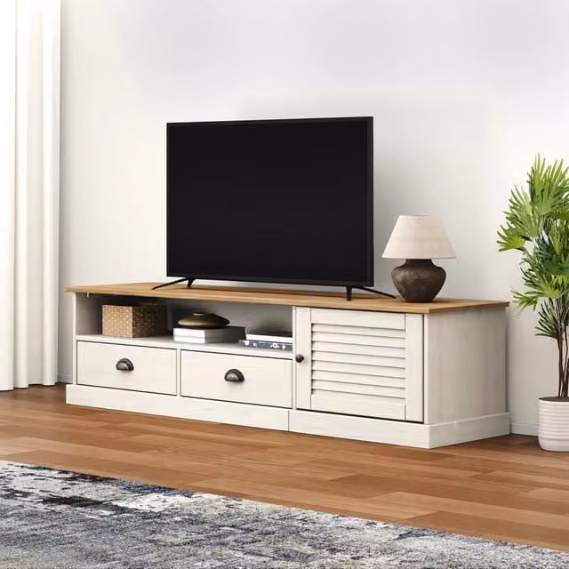 Berkfield Home VIGO White Rustic Solid Wood Pine TV Cabinet W: 156 cm, D: 40 cm, H: 40 cm – 1