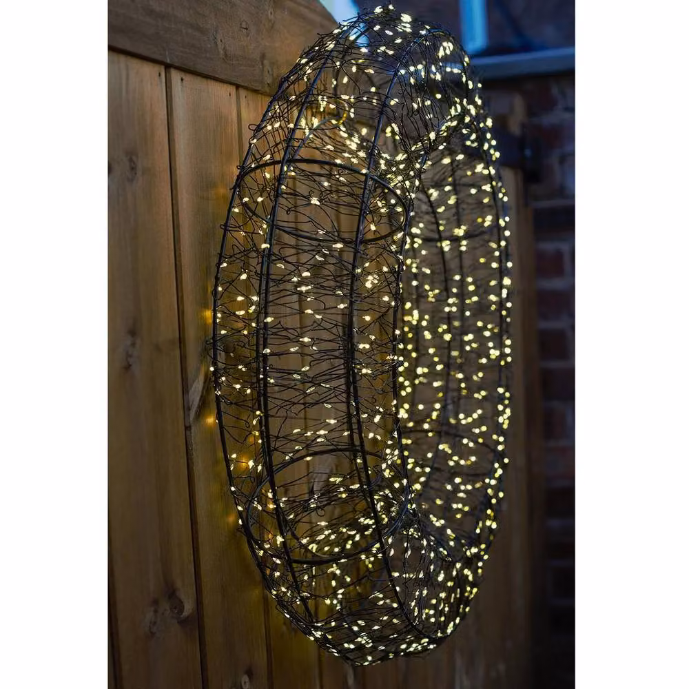 mysmartbuy Pre-Lit Micro LED Warm White Twinkling Christmas Wreath for Indoor or Outdoor Use – 4