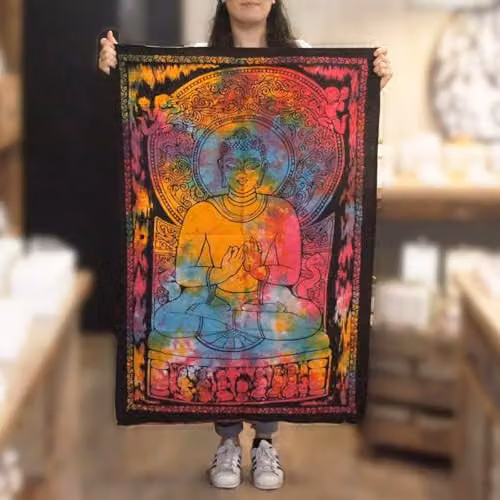 KDMD Ancient Wisdom Peaceful Buddha Cotton Wall Hanging, Multicolour, W: 112 cm, H: 78 cm – 2