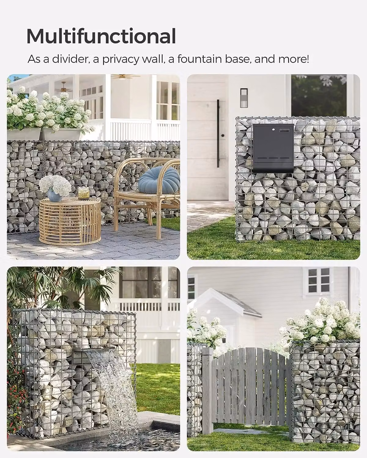 SONGMICS Large Silver Galvanised Steel Gabion Basket for Stone Filled Outdoor Walls, W/D/H: 100 x 90 x 30 cm – 4