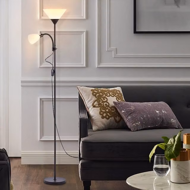 Garden Sanctuary Adjustable Modern Metal Floor Lamp with Cone Shade in Black