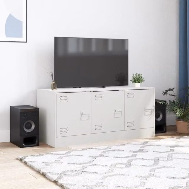 Berkfield Home White Metal TV Cabinet W: 99 cm, D: 39 cm, H: 44 cm – 1