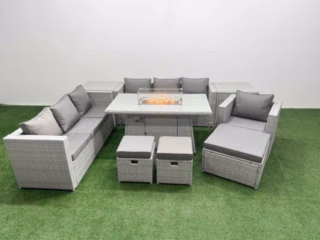 Fimous 10 Seat PE Rattan Outdoor Garden Lounge Sofa Set in Light Grey