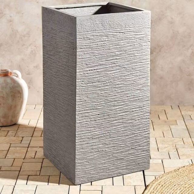 Wyld and Coco Tall Clay and Fibreglass Planter Tub, Grey, W/D/H: 40 x 40 x 77 cm