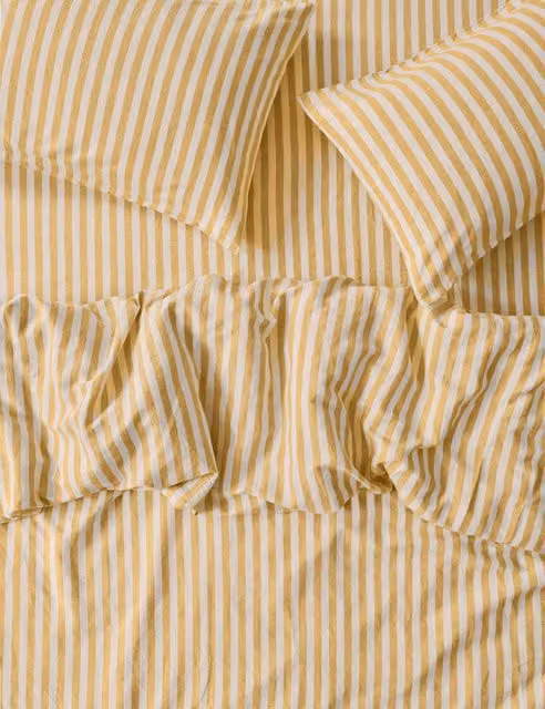 Piglet in Bed Pembroke Stripe Linen Rich Duvet Cover in Yellow Mix