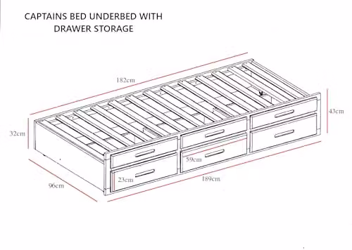 MissionTM Solid Pine Captains Guest Bed Frame with Trundle and 3 Storage Drawers, Natural Waxed, W/D/H: 90 x 190 cm – 3