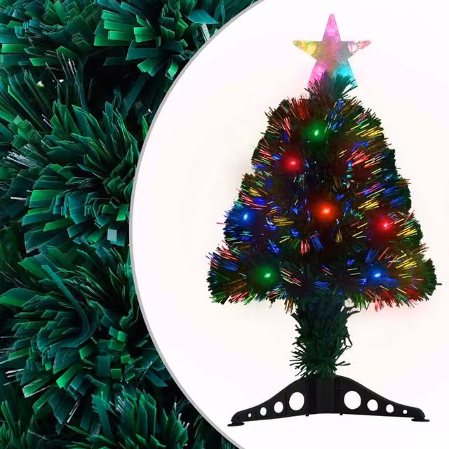 Berkfield Home Pre-lit Green Fibre Optic Tabletop Christmas Tree with Stand, Height: 64 cm – 1
