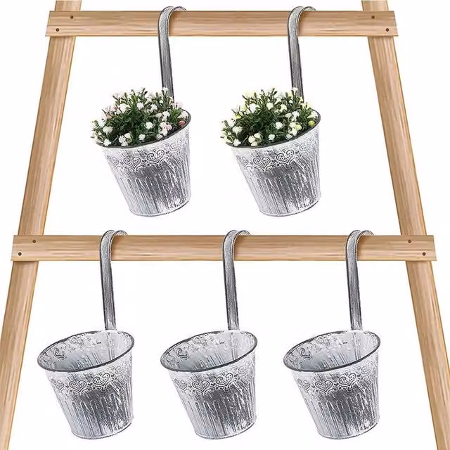 Kelvenix 5-Piece Metal Hanging Flower Pot Planter in Grey