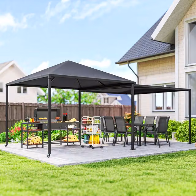 Outsunny Extendable Garden Gazebo Canopy with Wheels, Dark Grey, W: 300 cm x D: 300 cm
