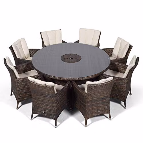 Thats Furniture Giardino Savannah 8 Seater Rattan Garden Dining Set with Ice Bucket Drinks Cooler in Brown, Diameter: 155 cm – 4