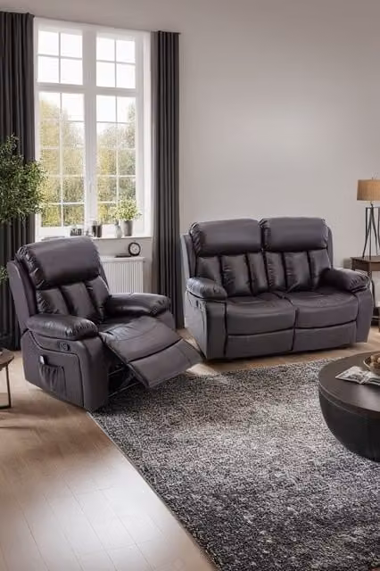 More4Homes Chester Manual Recliner Bonded Leather 1+2 Seater Sofa Set in Brown – 1