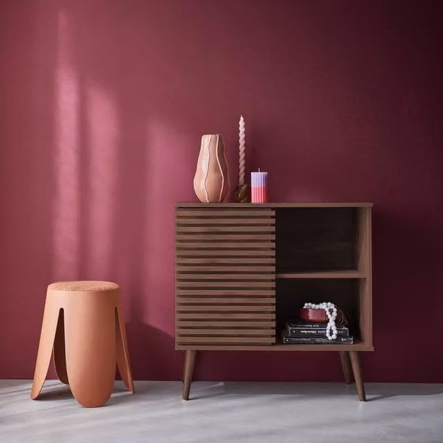 Sweekeec Scandi-style Sideboard with Sliding Doors in Dark Brown Wood Effect, W: 80 cm