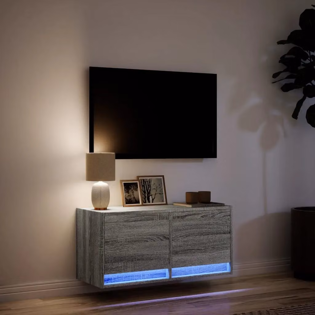 Berkfield Home TV Wall Cabinet with LED Lights in Grey Sonoma, W/D/H: 80 x 31 x 35 cm – 3