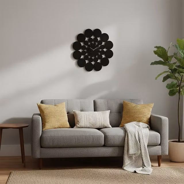 Orsina Black and White Geometric Design Round Metal Wall Clock, Diameter: 51 cm – 2