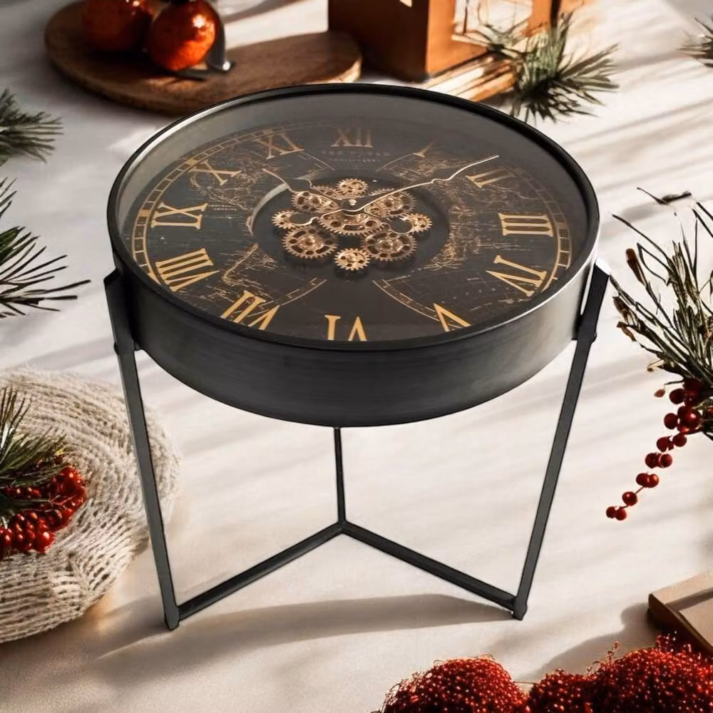 Minster Gear Clock Tabletop Table in Black, W: 55 cm, D: 49 cm, H: 59 cm – 2