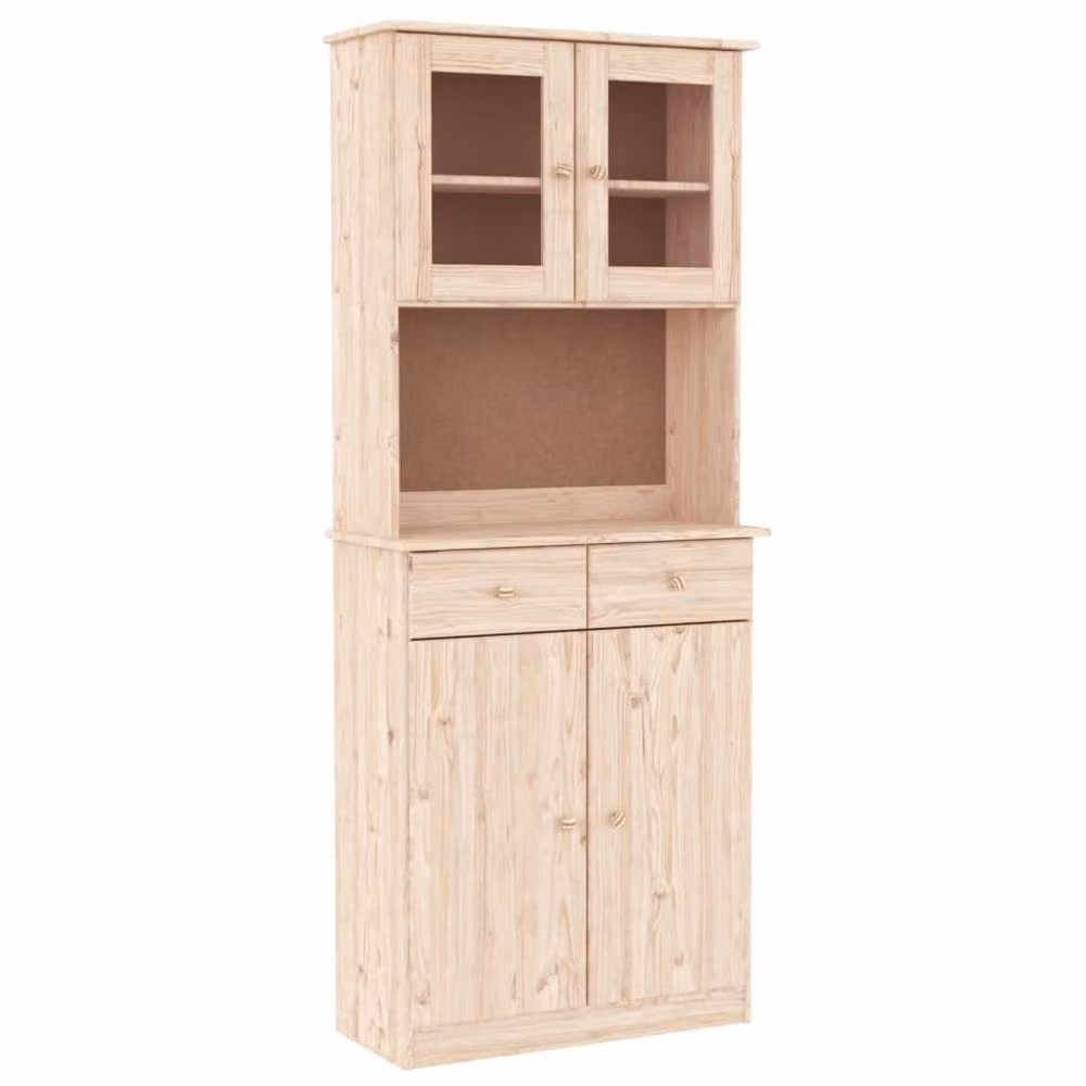 Berkfield Home ALTA Highboard in Light Tan Solid Pine with Glass Doors, W/D/H: 77 x 35 x 188 cm – 2