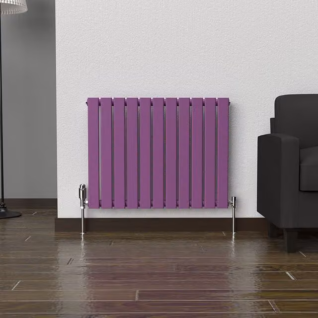 Lux Heat Single Flat Horizontal Coloured Steel Radiator in Pretty Plum Purple, W: 60 cm, H: 77 cm