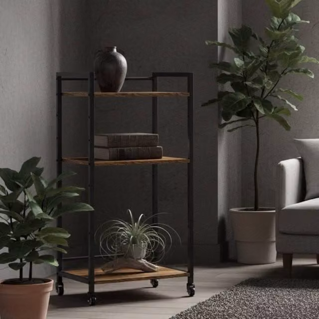 Wyld Haus Dinanore 3 Tier Lockable Printer Stand in Rustic Brown Metal and Wood, W/D/H: 100.5 x 35.0 x 35.0 cm