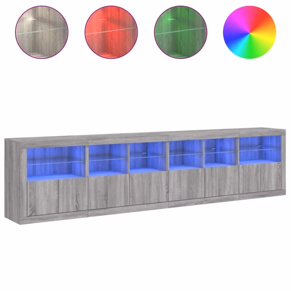 Berkfield Home Modern Sideboard with Integrated LED Lights in Grey Sonoma, W: 283 cm, D: 37 cm, H: 67 cm – 4
