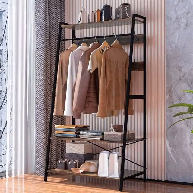 FORGEVIO Industrial Matt Black Metal Clothes Rail and Coat Stand