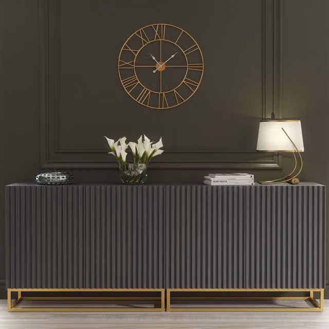 Mex Furniture LTD Set of 2 White Fluted Sideboards with Gold Base and Dark Grey Accents, W: 200 cm – 1