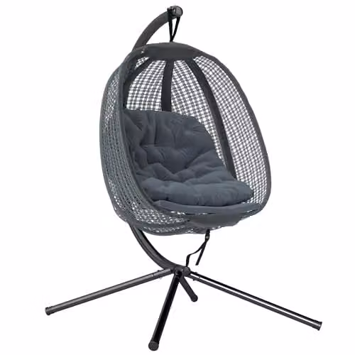 Outsunny Modern Egg Swing Chair with Padded Cushions and Cup Holder in Grey – 1