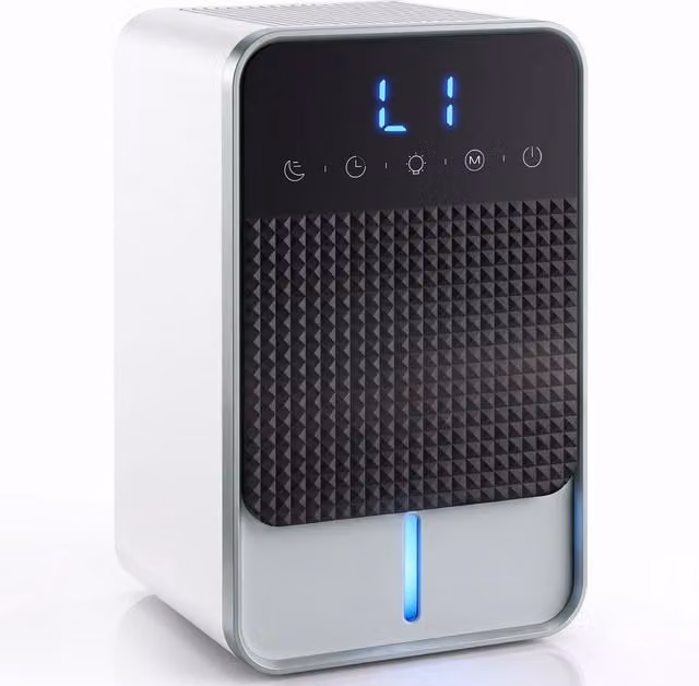 HOMCOM Small Dehumidifier with RGB Mood Lights, Timer, LED Display and Sleep Mode, White – 1