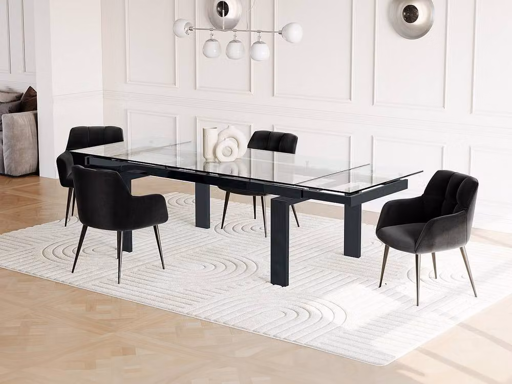 Vente-unique Modern Extendable Rectangular Dining Table in Black and Transparent Glass with Metal Frame – 3