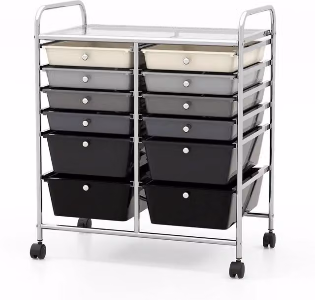 VOGREX 12-Drawer Lightweight Rolling Office Storage Cart in Multicolour – 1
